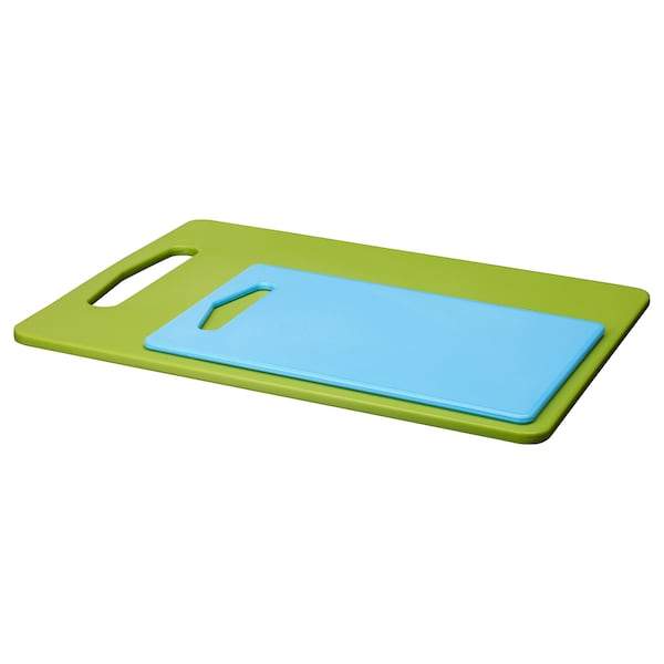 BERGTUNGA Chopping board, set of 2, green/blue