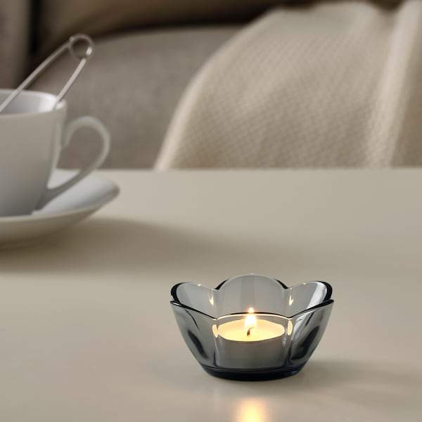 VANLIGEN Tealight holder, grey 4 cm