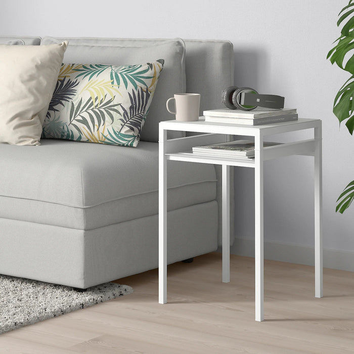 NYBODA Side table w reversible table top, light grey concrete effect/white, 40x40x60 cm