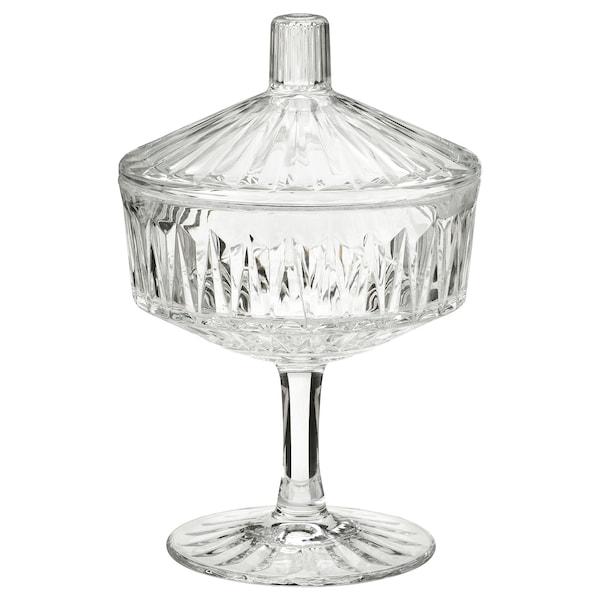 SALLSKAPLIG Bowl with lid, clear glass/patterned 10 cm