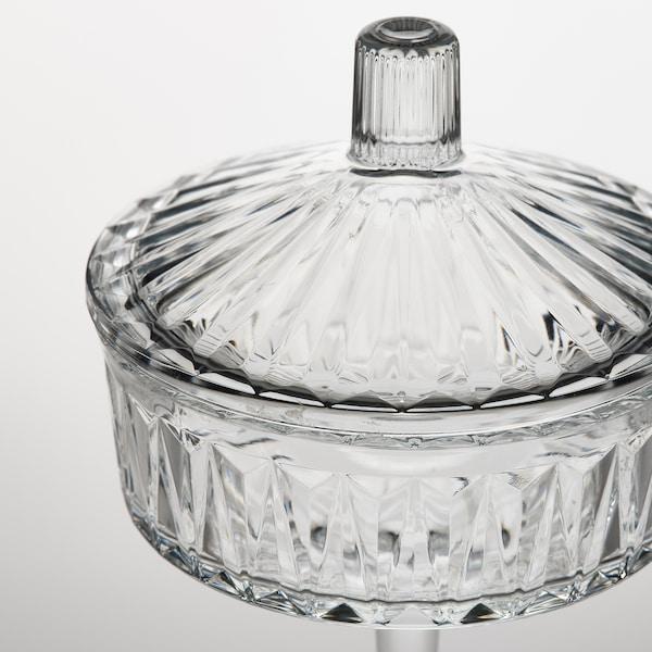 SALLSKAPLIG Bowl with lid, clear glass/patterned 10 cm