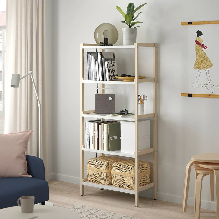 EKENABBEN Open shelving unit, aspen/white 70x34x154 cm