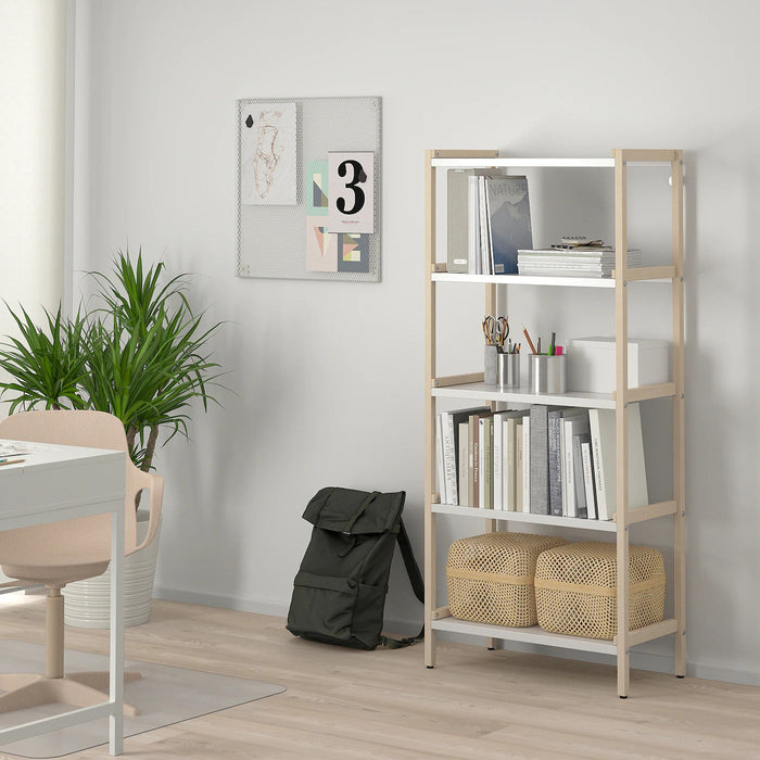 EKENABBEN Open shelving unit, aspen/white 70x34x154 cm