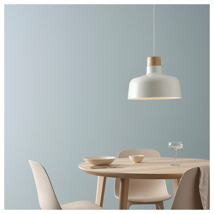 BUNKEFLO Pendant lamp, white/birch, 36 cm