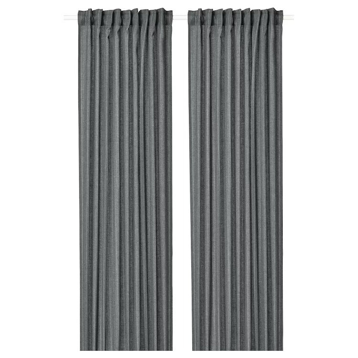 MILDRUN Curtains, 1 pair, dark grey/striped, 145x250 cm