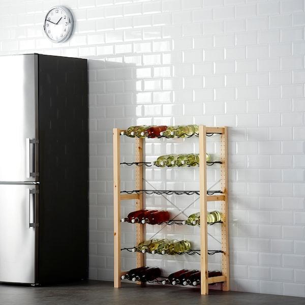 IVAR 1 section/bottle racks, pine/grey 89x30x124 cm