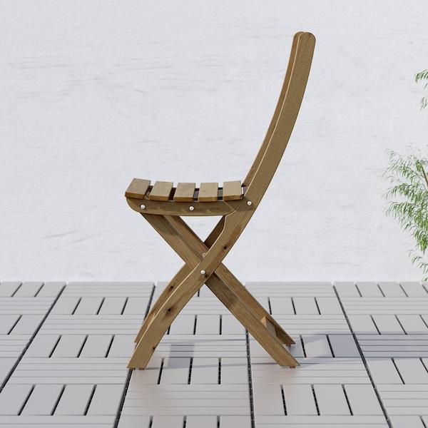 ASKHOLMEN Chair, outdoor, foldable light brown stained