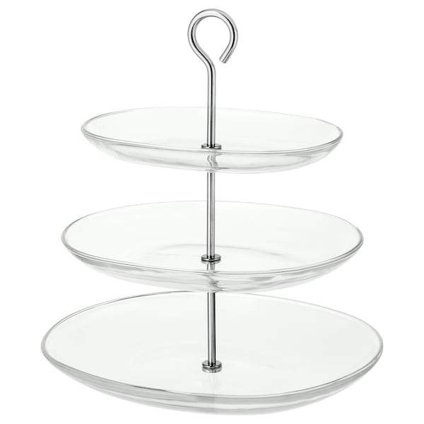 KVITTERA serving stand 3 tiers clear glass/stainless steel