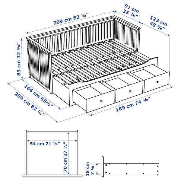 HEMNES Day-bed frame with 3 drawers, white 80x200 cm