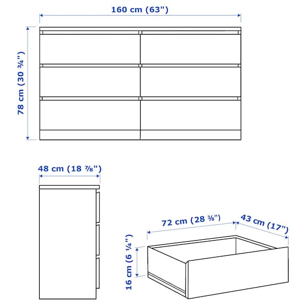 MALM Chest of 6 drawers, white 160x78 cm