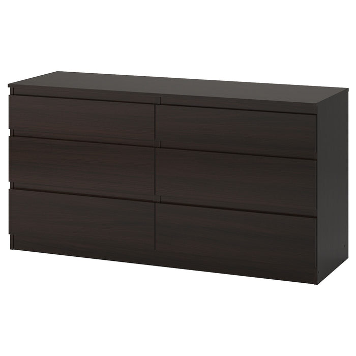 KULLEN Chest of 6 drawers, black-brown 140x72 cm