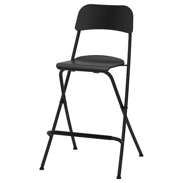 FRANKLIN Bar stool with backrest, foldable, black/black 63 cm