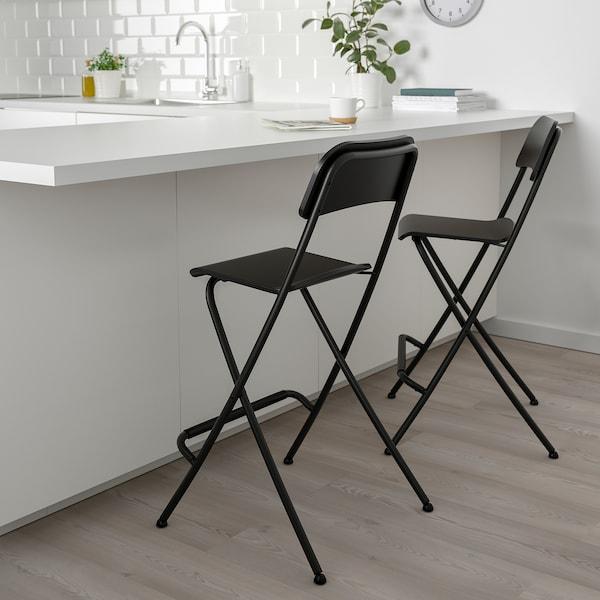 FRANKLIN Bar stool with backrest, foldable, black/black 63 cm