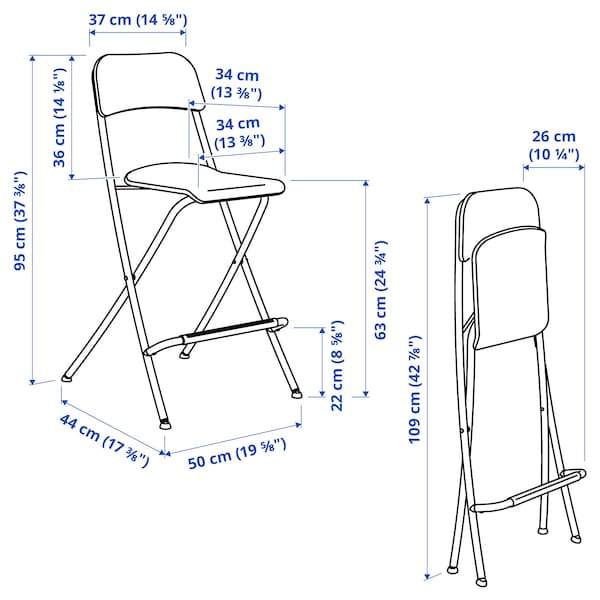 FRANKLIN Bar stool with backrest, foldable, black/black 63 cm