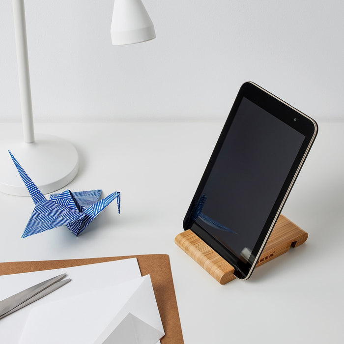 BERGENES Holder for mobile phone/tablet, bamboo