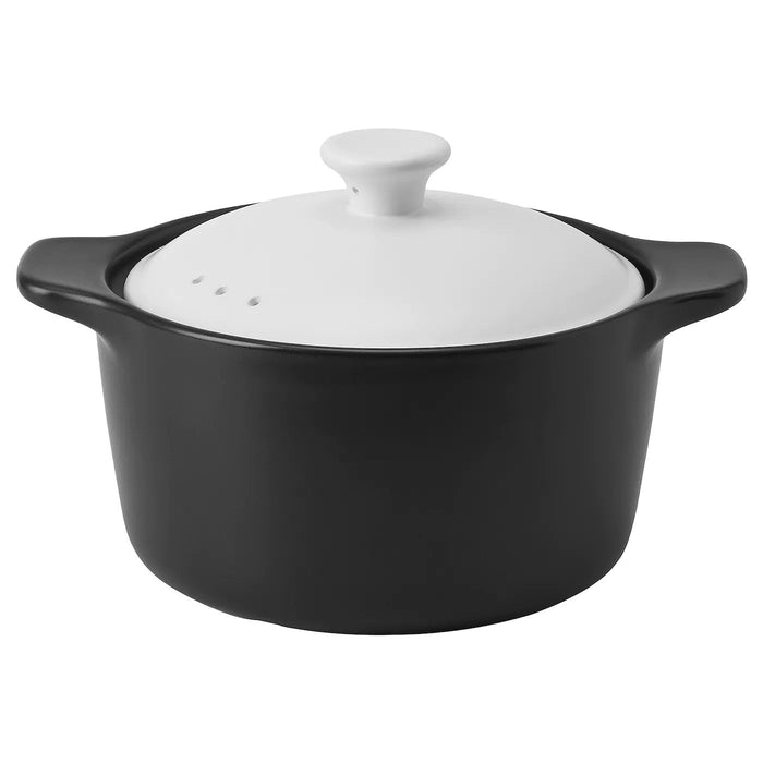 STORKOK Pot with lid, ceramic black/white, 2.0 l