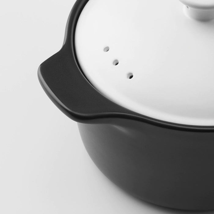 STORKOK Pot with lid, ceramic black/white, 2.0 l