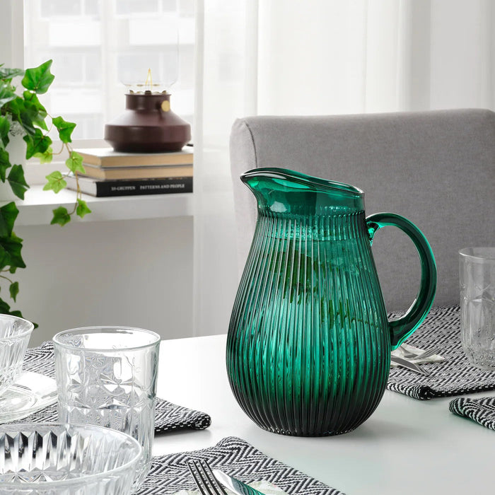 SALLSKAPLIG Jug, patterned/green, 2 l