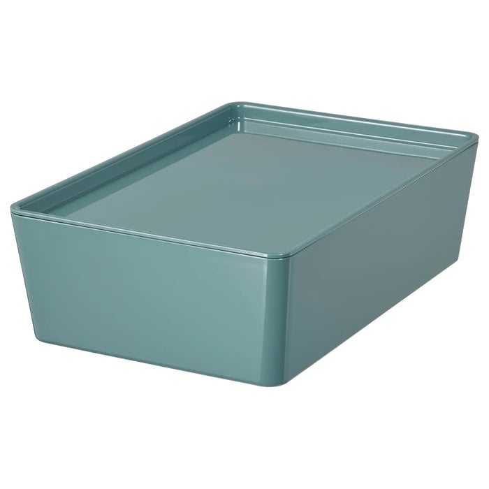 KUGGIS Storage box with lid, turquoise 18x26x8 cm