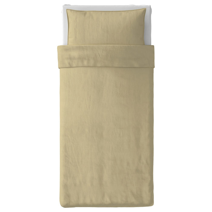 ANGSLILJA Duvet cover and pillowcase, light beige-green 150x200/50x80 cm