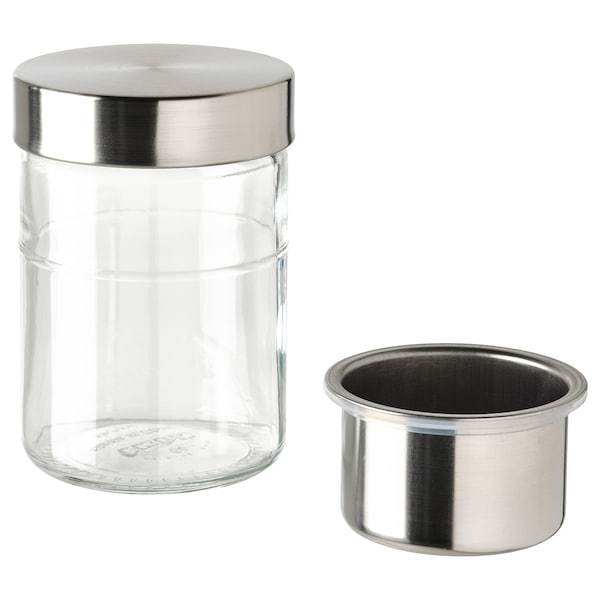 DAGKLAR jar with insert, clear glass/stainless steel