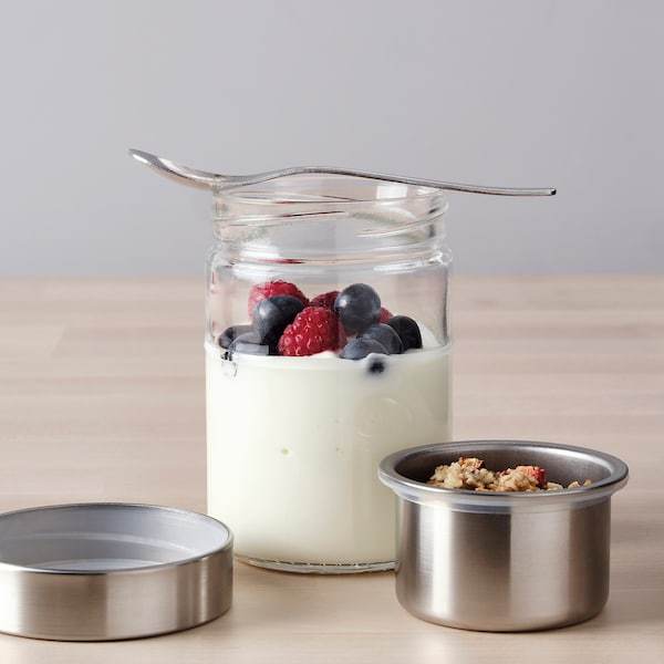 DAGKLAR jar with insert, clear glass/stainless steel