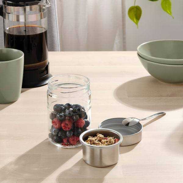 DAGKLAR jar with insert, clear glass/stainless steel