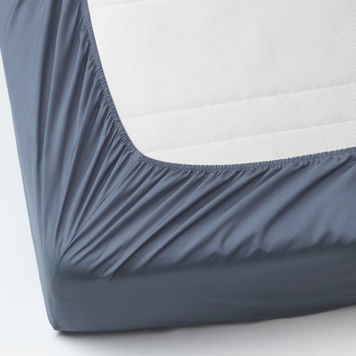 SOMNTUTA Fitted sheet, blue-grey, 150x200 cm