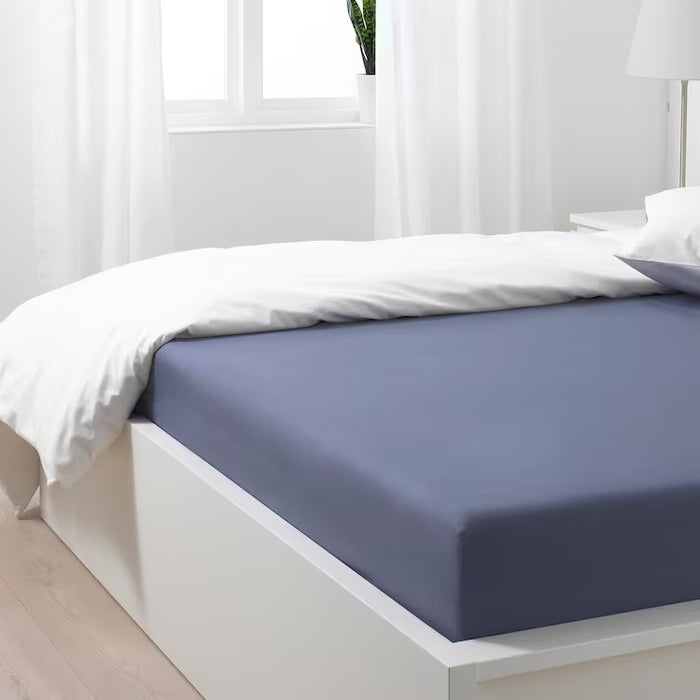 SOMNTUTA Fitted sheet, blue-grey, 150x200 cm