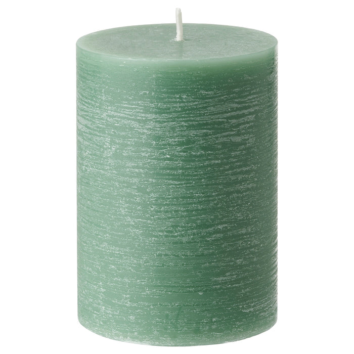 HEDERSAM Scented pillar candle, Fresh grass/light green, 30 hr