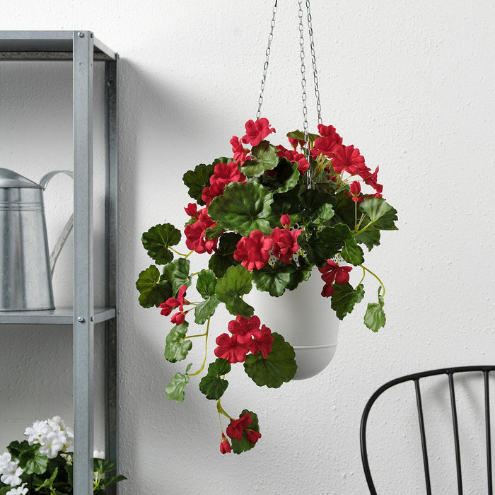 FEJKA Artificial potted plant, in/outdoor Geranium/hanging red 12 cm