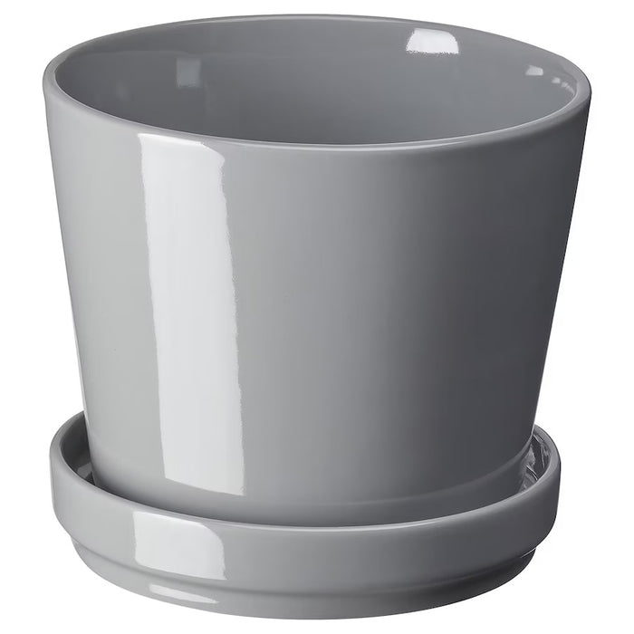 CITRUSFRUKT plant pot with saucer, in/outdoor grey