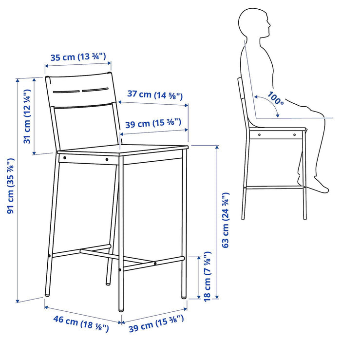 SANDSBERG Bar stool, black/brown stained 63 cm