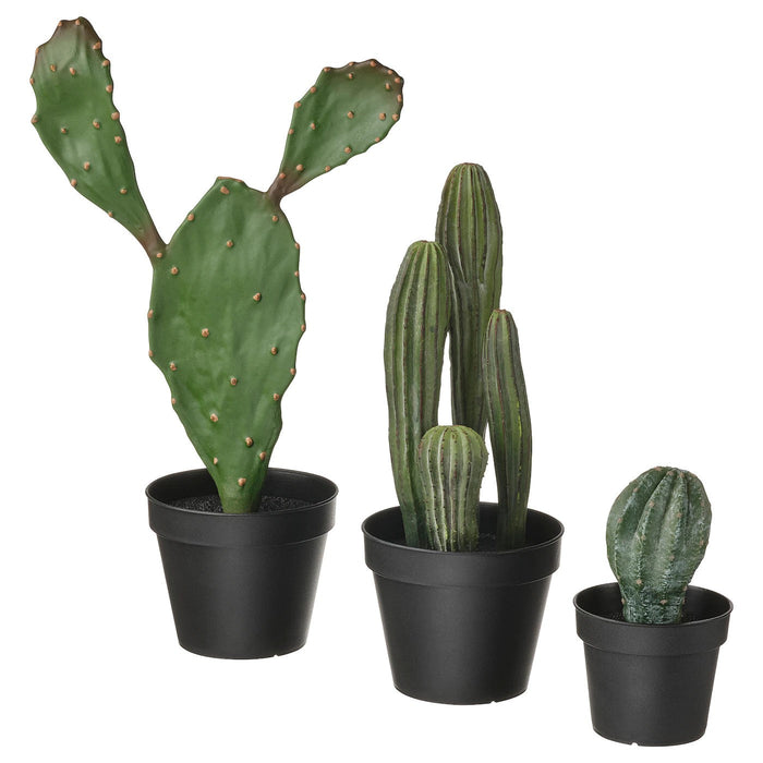 FEJKA Artificial potted plant, set of 3, in/outdoor cactus