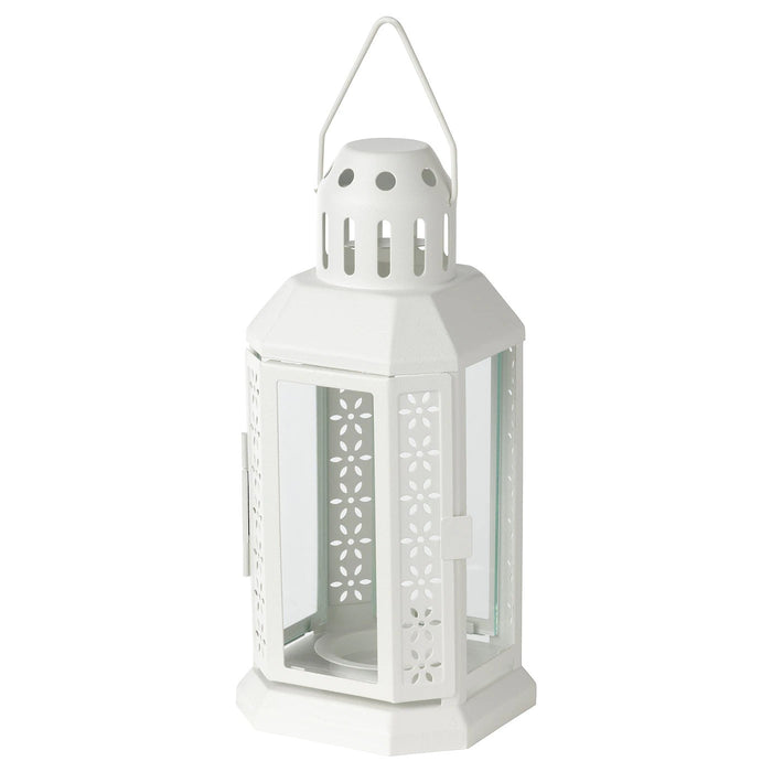 ENRUM Lantern for tealight, in/outdoor, white 22 cm