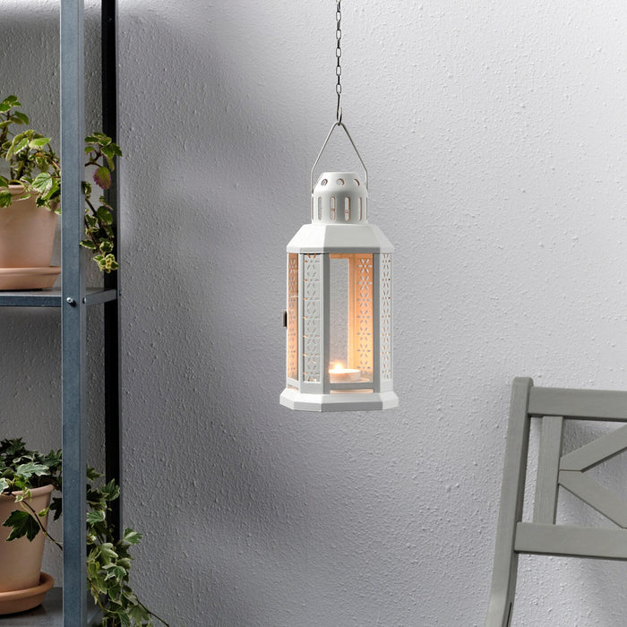 ENRUM Lantern for tealight, in/outdoor, white 22 cm