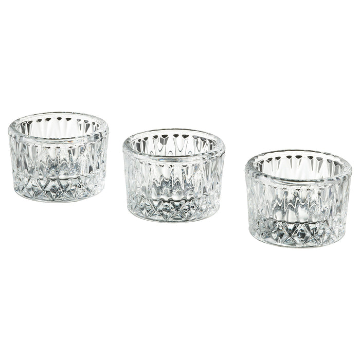 SMALLSPIREA Tealight holder, clear glass/patterned, 4 cm