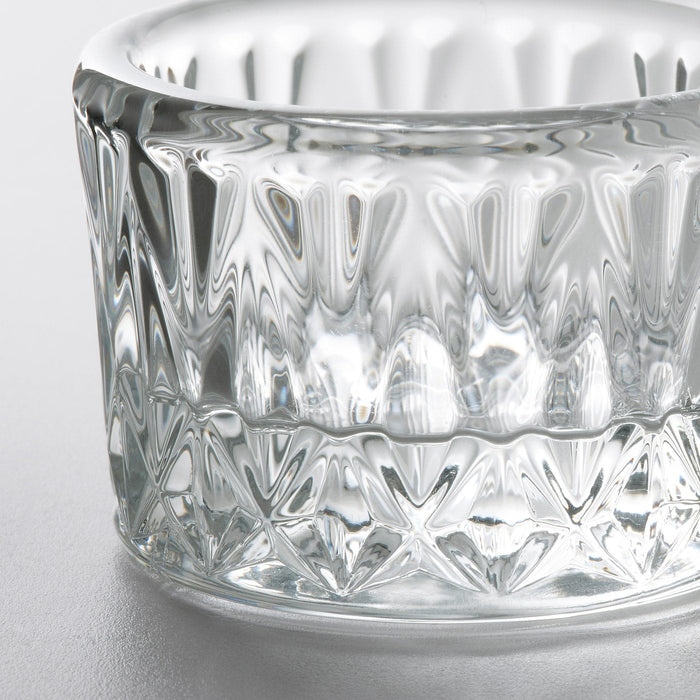 SMALLSPIREA Tealight holder, clear glass/patterned, 4 cm