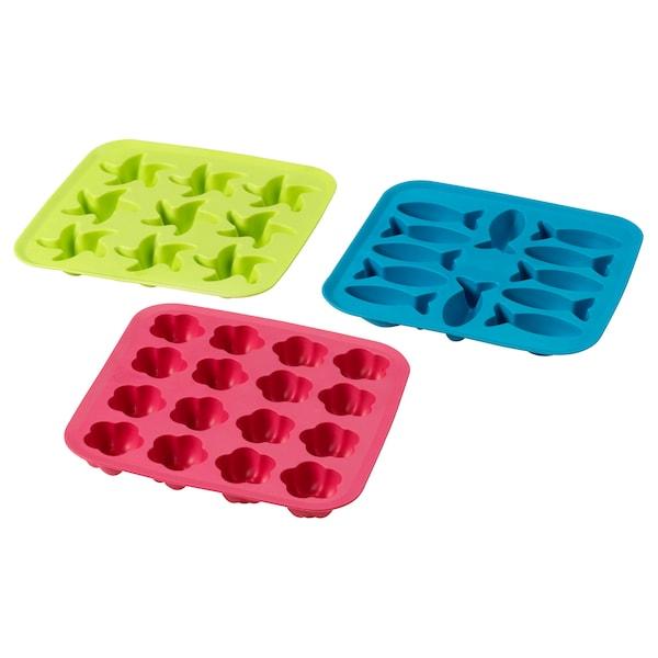 PLASTIS Ice cube tray, green/pink/turquoise