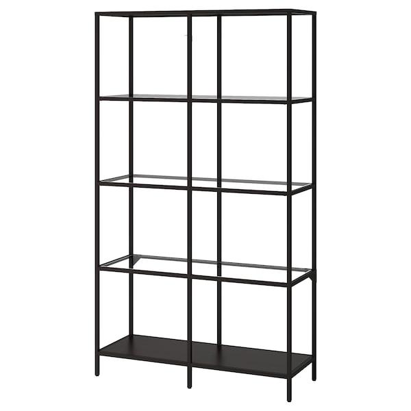 VITTSJO Shelving unit, black-brown/glass 100x175 cm