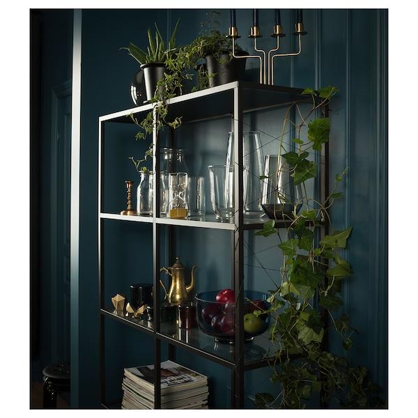 VITTSJO Shelving unit, black-brown/glass 100x175 cm