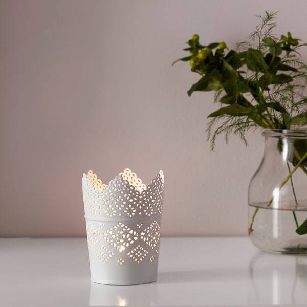 SKURAR Candle holder, white 11 cm