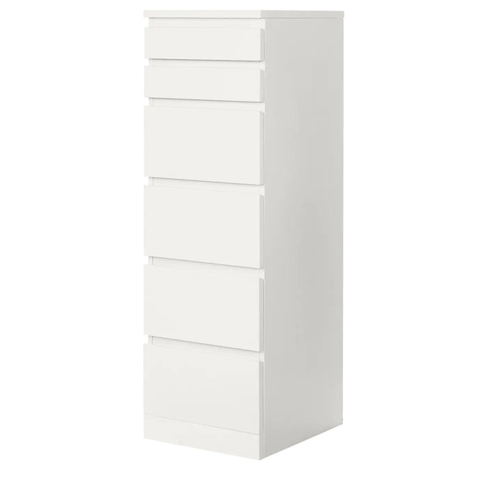 MALM Chest of 6 drawers, white/mirror glass 40x123 cm