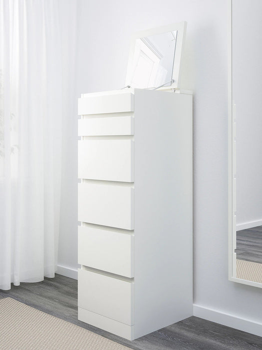 MALM Chest of 6 drawers, white/mirror glass 40x123 cm