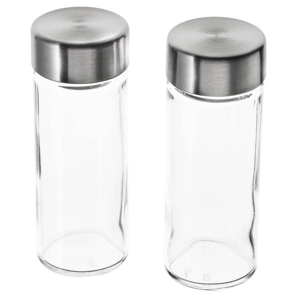 ORTFYLLD Spice jar, glass/stainless steel 10 cl