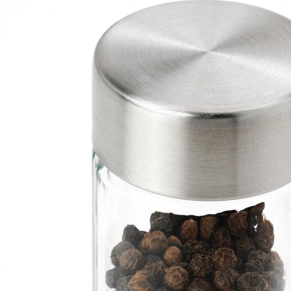 ORTFYLLD Spice jar, glass/stainless steel 10 cl