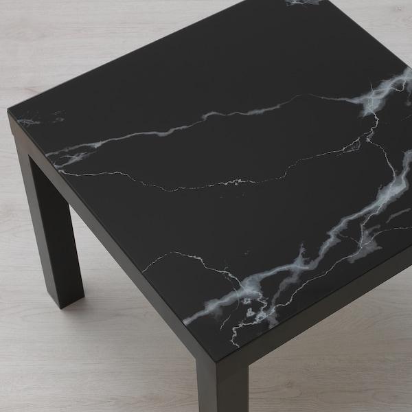 LACK Glass top, marble effect/black 55x55 cm