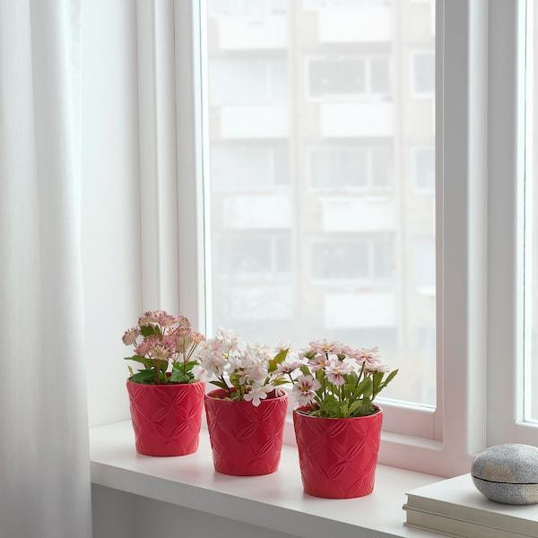 FEJKA Artificial potted plant, in/outdoor pink 9 cm 3 pieces