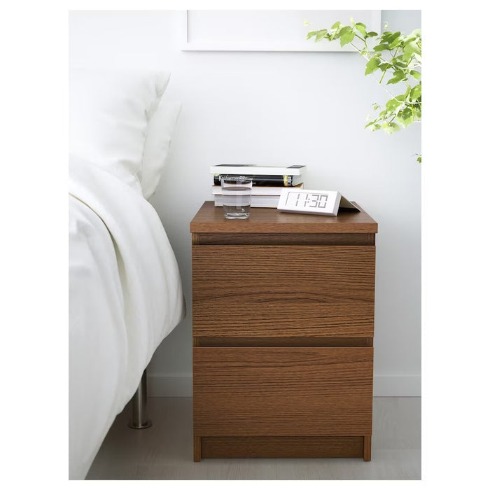 MALM Chest of 2 drawers, brown stained ask veneer 40x55 cm