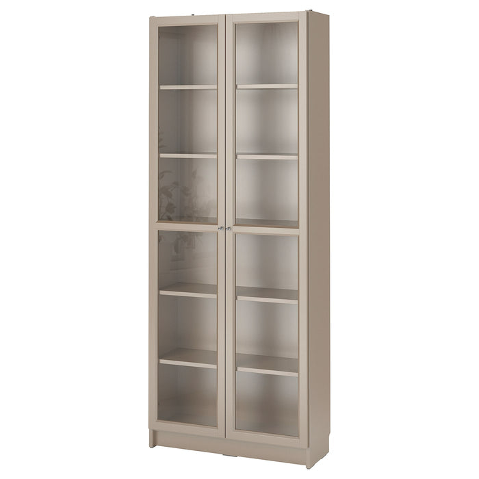 BILLY Bookcase with glass-doors, grey/metallic effect, 80x30x202 cm